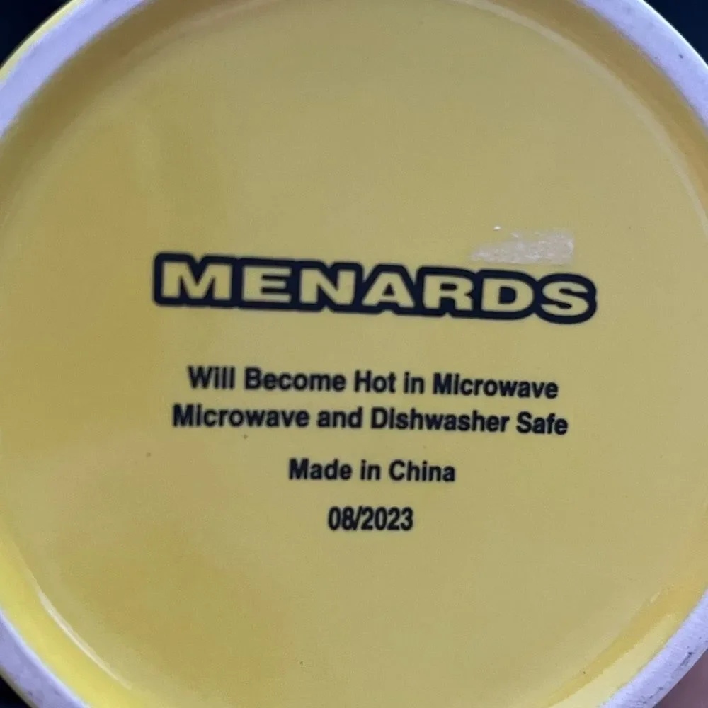 Menards yellow coffee cup mug tools handyman theme